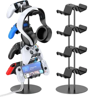 Kytok Controller Stand 4 Tiers with Cable Organizer for Desk, Universal Headphone Stand Compatible with Xbox PS5 PS4 Nintendo Switch, Headset Holder & Desk Mounts for 8 Packs Controller