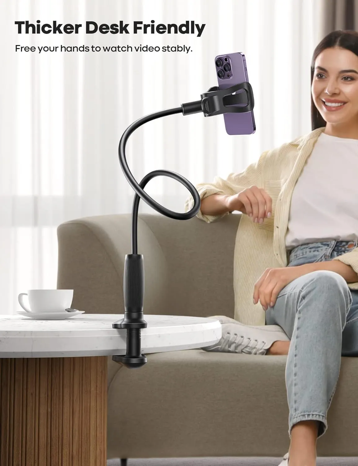 Lamicall Gooseneck Phone Holder for Bed - [Upgraded Stable Clip] for Desk, Headboard, Bed, Bedside, Table, Flexible Gooseneck Long Arm Stand, Overhead Cell Phone Clamp Mount, for All 4-7 Devices