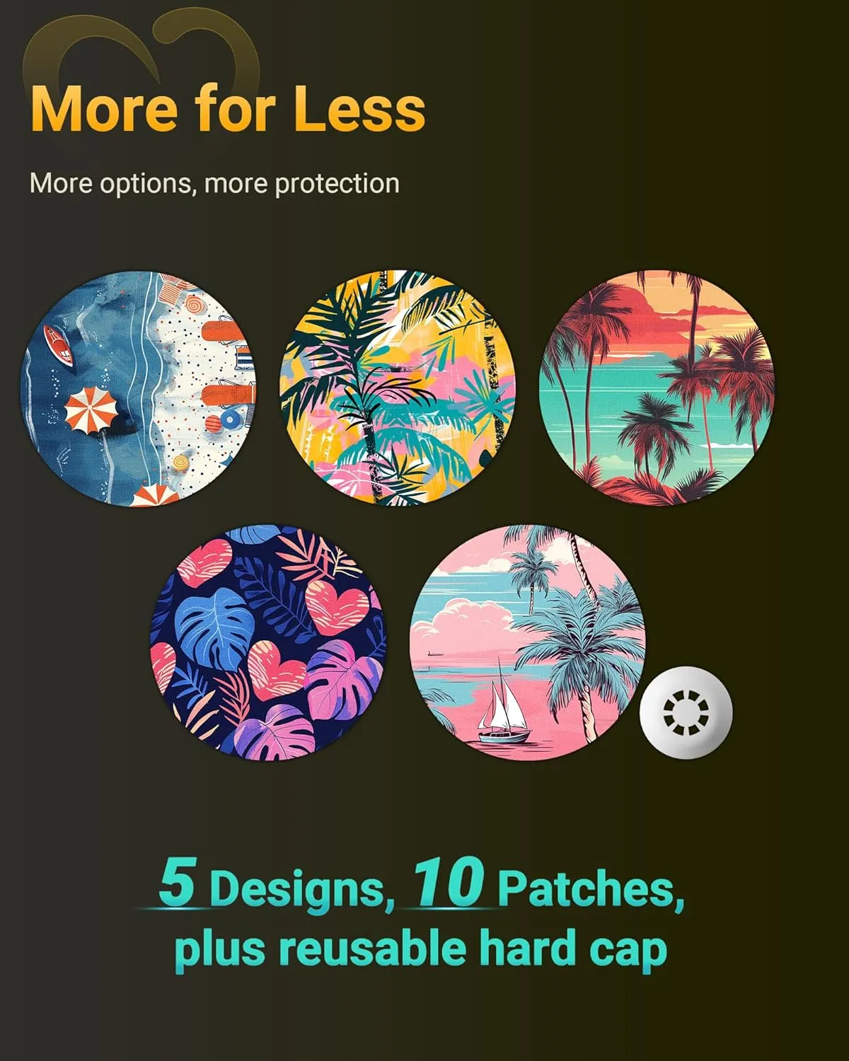 Libre 3 & Plus Sensor Covers Waterproof, Amolyfe 10 Pack Freestyle Libre 3 Covers, Bump-Proof with Hard Cap, Breathable Latex Free Sensor CGM Adhesive Patches, 14-Day CGM Protection (Beach Sunset)