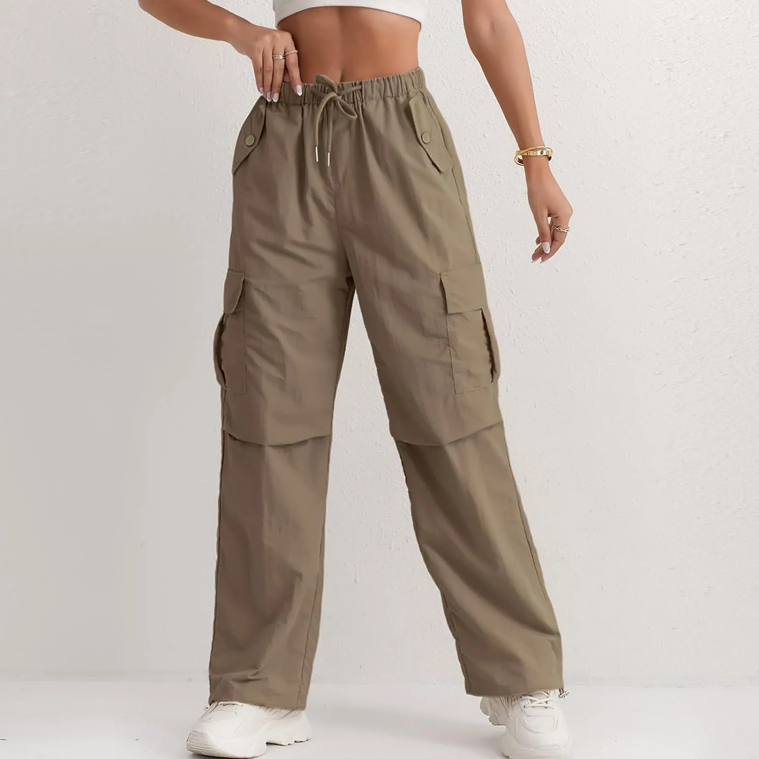 midelxp Bagyg Cargo Pants Women High Waisted Quick Dry Hiking Pants with Pockets Summer Lightweight Athletic Parachute Pant