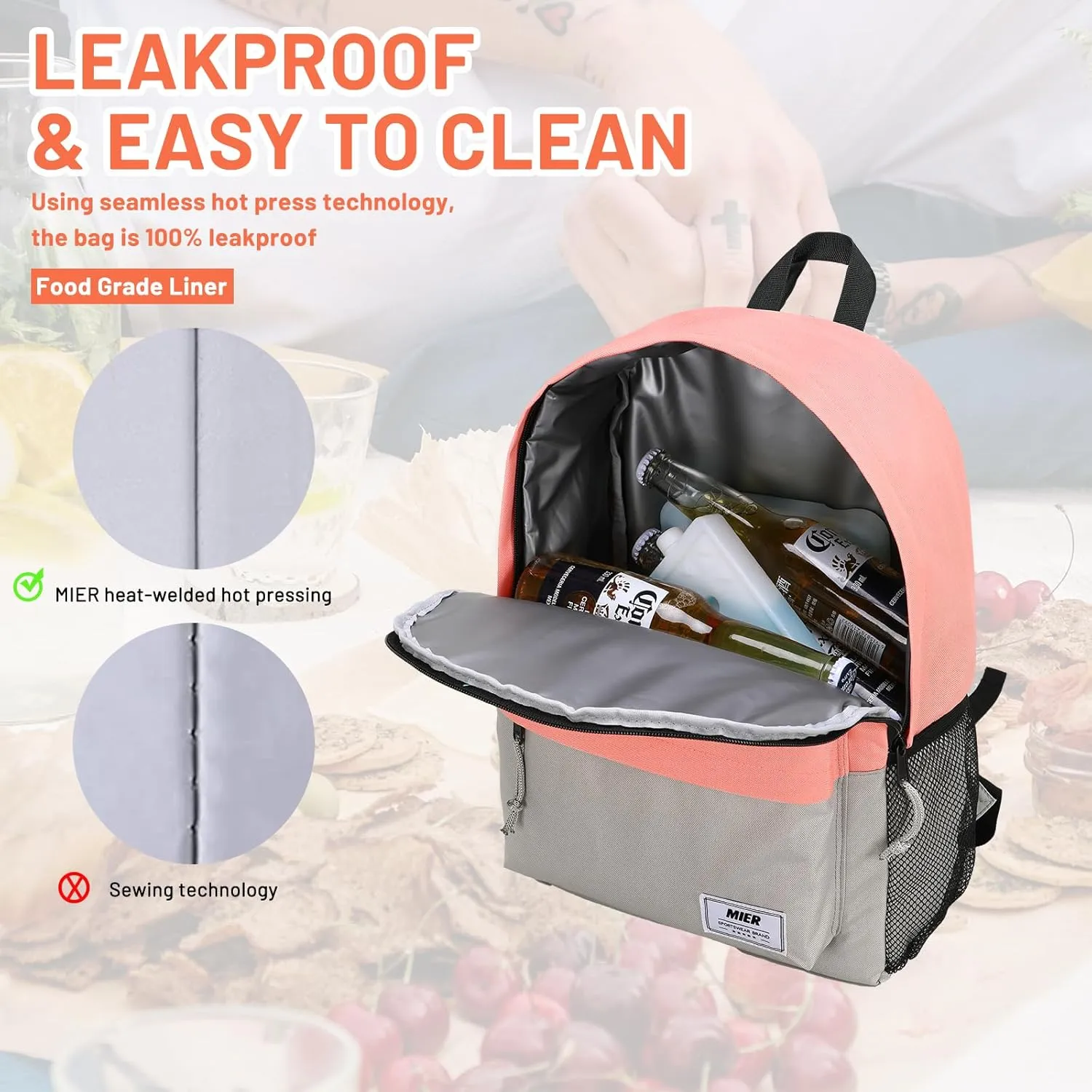 MIER Insulated Backpack Cooler Small Leakproof Lightweight Cute for Women Men to Work, Picnics, Camping, Park Day Trips, 15 L