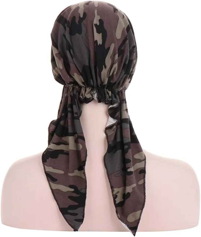 Pre Tied Chemo Head Scarf 3 Packed Beanie Skull Cover Cap for Women (Set6-Long Style)