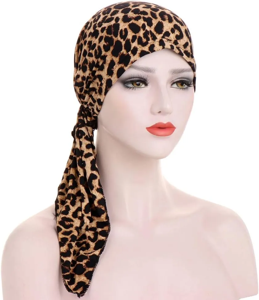 Pre Tied Chemo Head Scarf 3 Packed Beanie Skull Cover Cap for Women (Set6-Long Style)