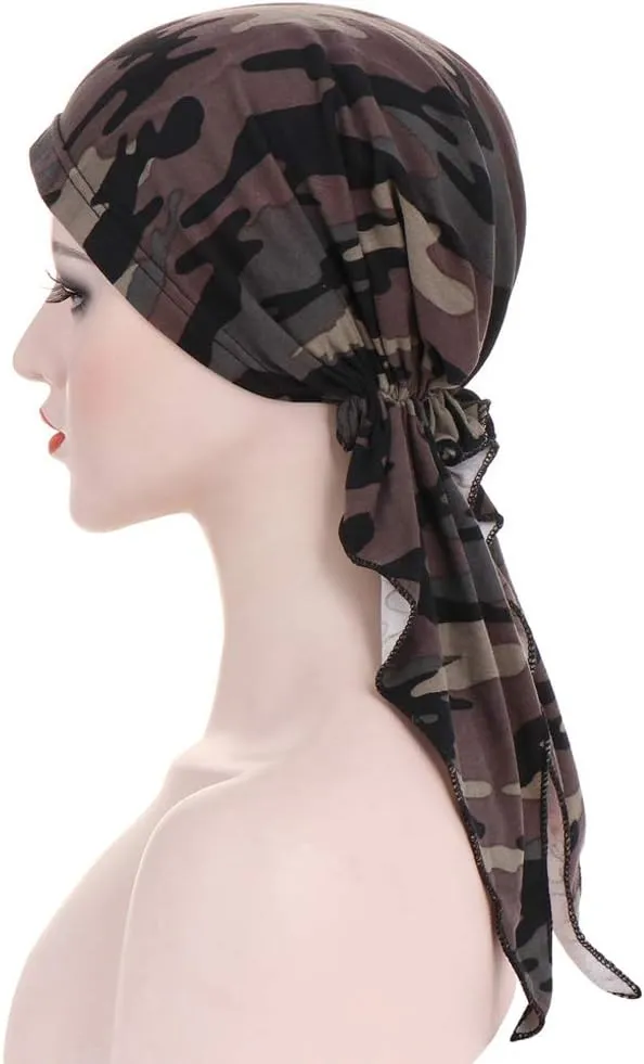 Pre Tied Chemo Head Scarf 3 Packed Beanie Skull Cover Cap for Women (Set6-Long Style)