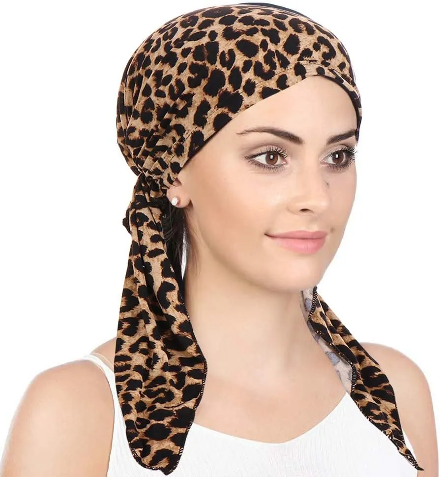 Pre Tied Chemo Head Scarf 3 Packed Beanie Skull Cover Cap for Women (Set6-Long Style)