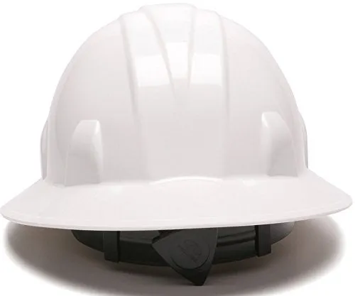 Pyramex Full Brim Hard Hat 4-Point Ratchet Suspension, White (12-Pack)
