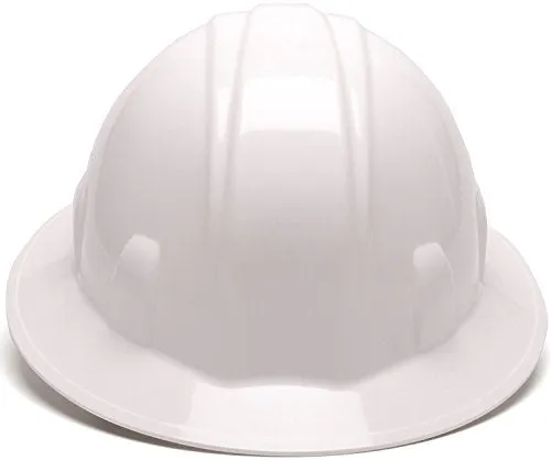 Pyramex Full Brim Hard Hat 4-Point Ratchet Suspension, White (12-Pack)