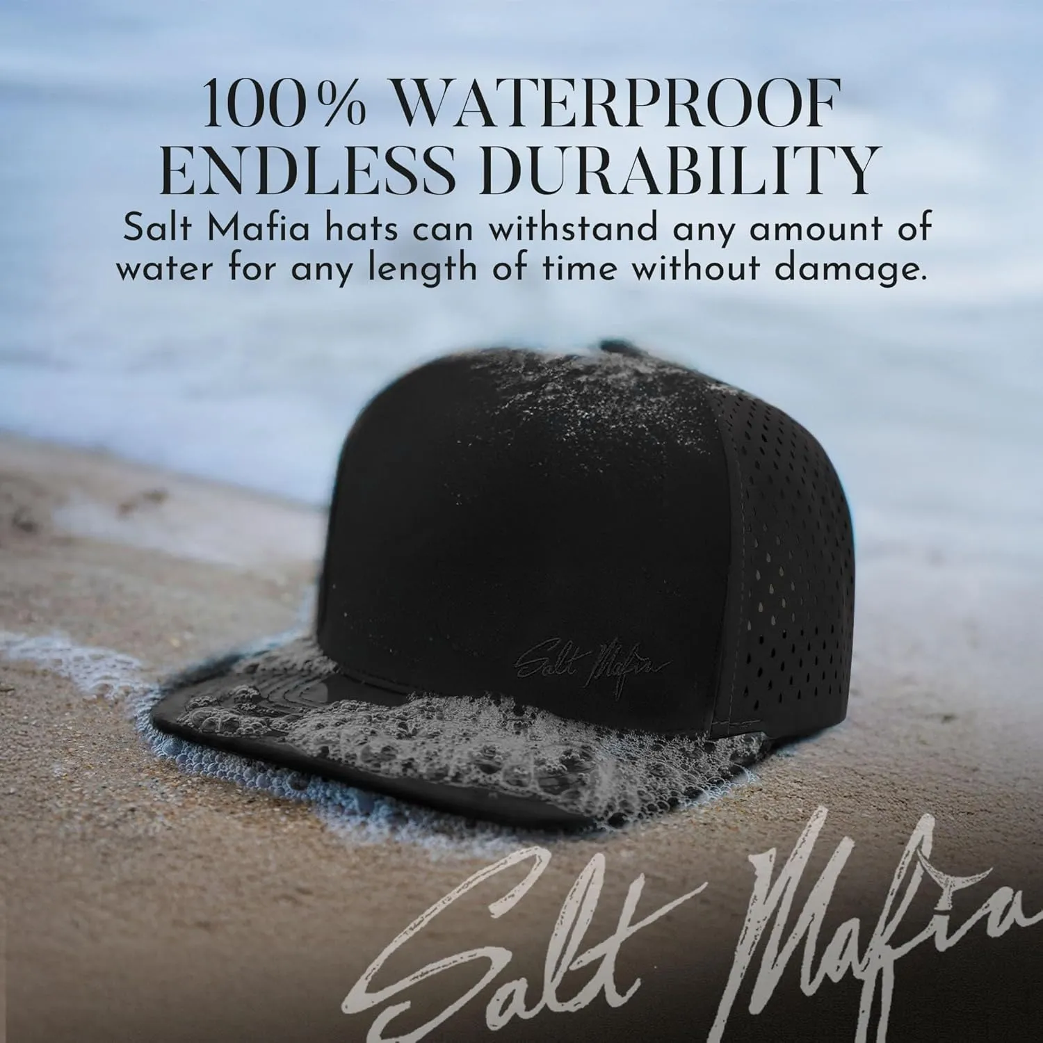 Salt Mafia Flat Brim Waterproof Hats for Men - Performance Snapback Surfer Hat