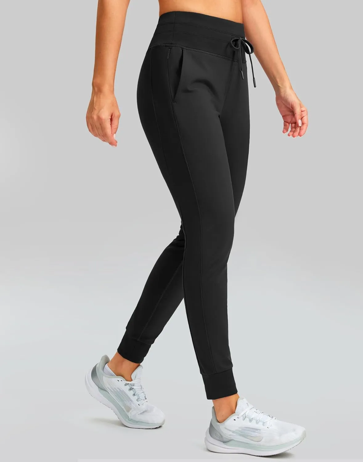 SANTINY Women's Fleece Lined Joggers with Pockets Slim Fit Ski Pants Winter Warm Leggings Hiking Running Gear