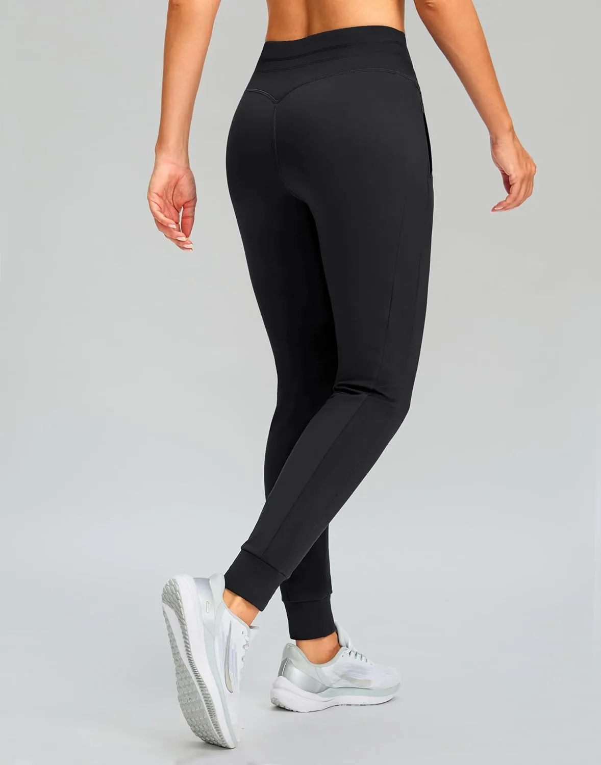SANTINY Women's Fleece Lined Joggers with Pockets Slim Fit Ski Pants Winter Warm Leggings Hiking Running Gear