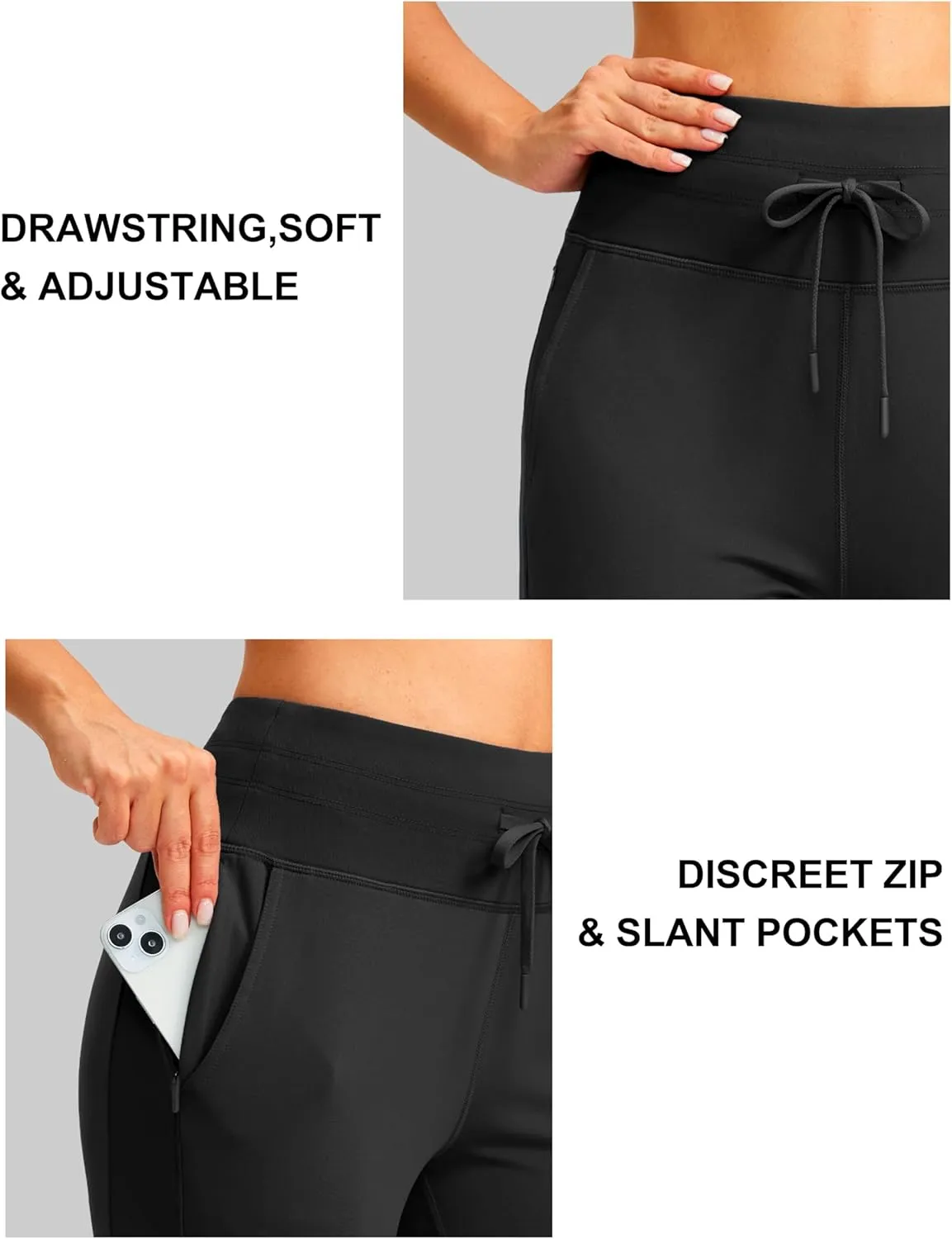 SANTINY Women's Fleece Lined Joggers with Pockets Slim Fit Ski Pants Winter Warm Leggings Hiking Running Gear
