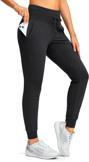 SANTINY Women's Fleece Lined Joggers with Pockets Slim Fit Ski Pants Winter Warm Leggings Hiking Running Gear