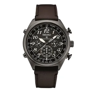 Seiko Prospex Solar Mens Black Ion Leather Band Black Quartz Dial Watch - SSG015