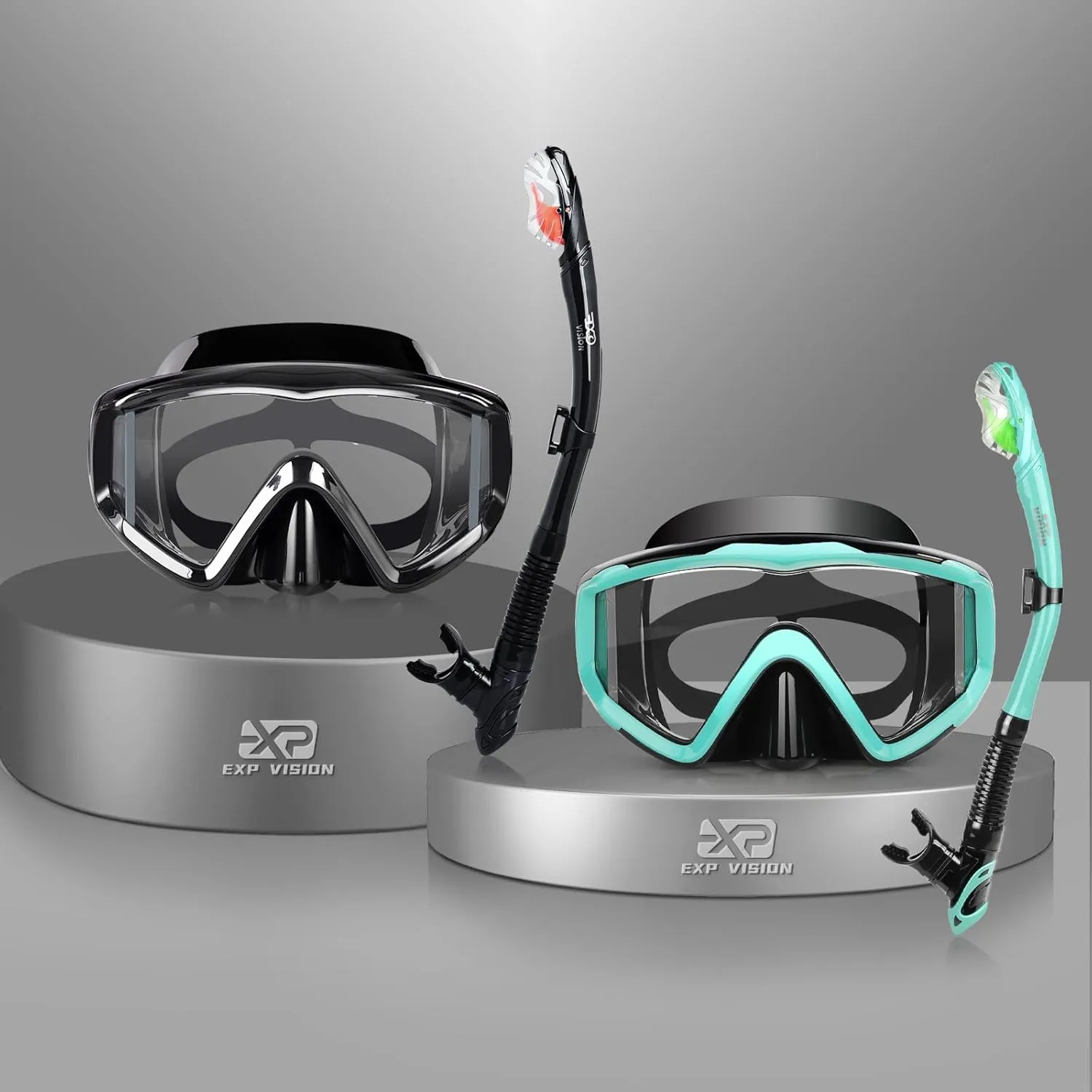 Snorkel Set Pano 3 Window Adult Snorkeling Gear, Professional Snorkel Goggles Anti-Fog Diving Mask, Anti-Leak Swim Goggles and Dry Top Snorkel for Diving, Snorkeling, Swimming