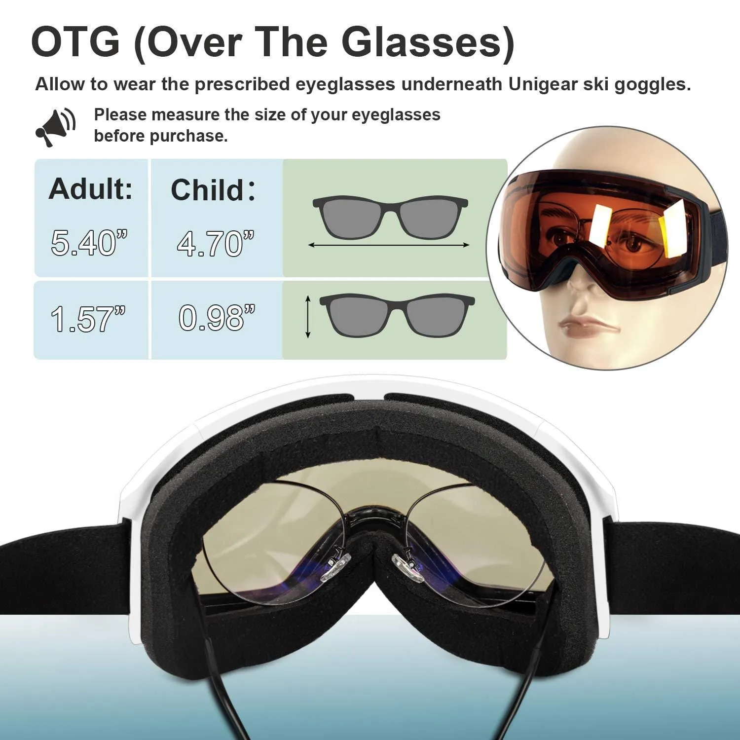 Unigear Skido X2 Ski Goggles, Toric Dual Lens Snowboard Snow Goggles for Kids, Men and Women - OTG & 100% UV Protection (Silver Lens (VLT 6.6%), Kids)