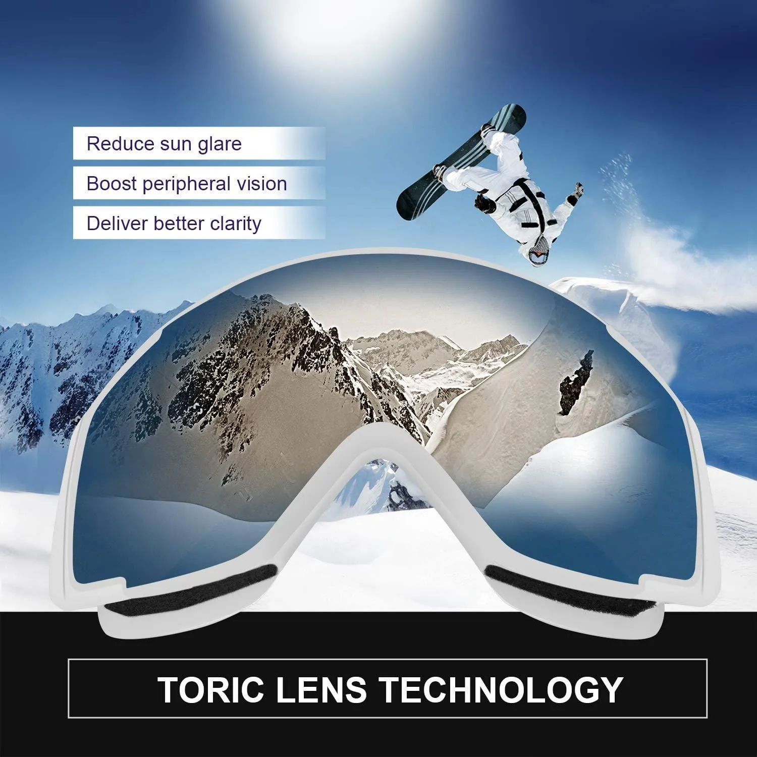 Unigear Skido X2 Ski Goggles, Toric Dual Lens Snowboard Snow Goggles for Kids, Men and Women - OTG & 100% UV Protection (Silver Lens (VLT 6.6%), Kids)