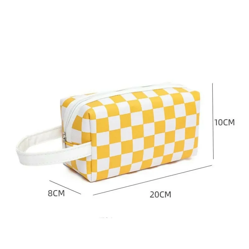 Women Waterproof PU Leather Cosmetic Storage Bags Chess