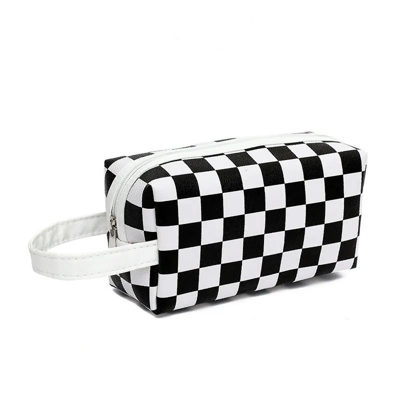 Women Waterproof PU Leather Cosmetic Storage Bags Chess