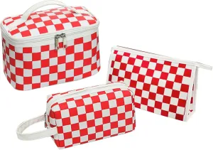 Women Waterproof PU Leather Cosmetic Storage Bags Chess