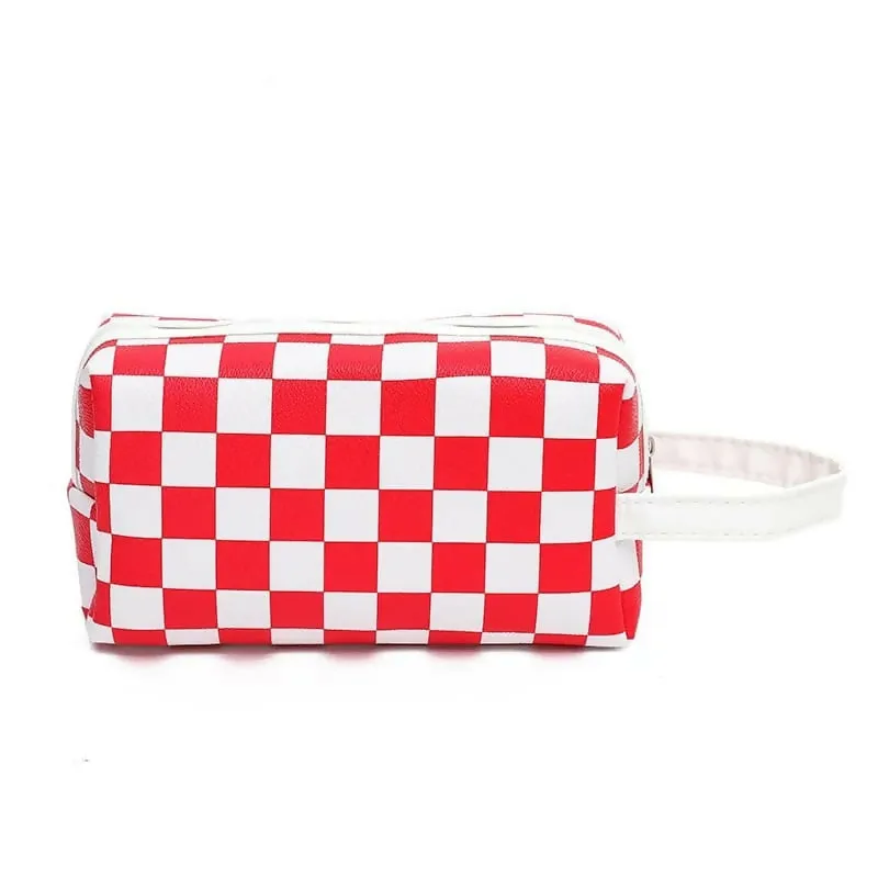 Women Waterproof PU Leather Cosmetic Storage Bags Chess
